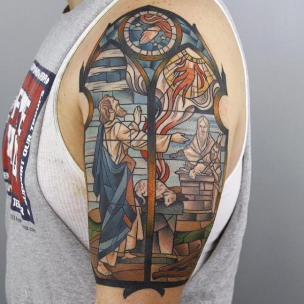 Shoulder Religious Tattoo by Sacred Tattoo Studio