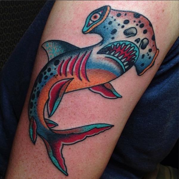 Arm New School Fish Tattoo by Captured Tattoo