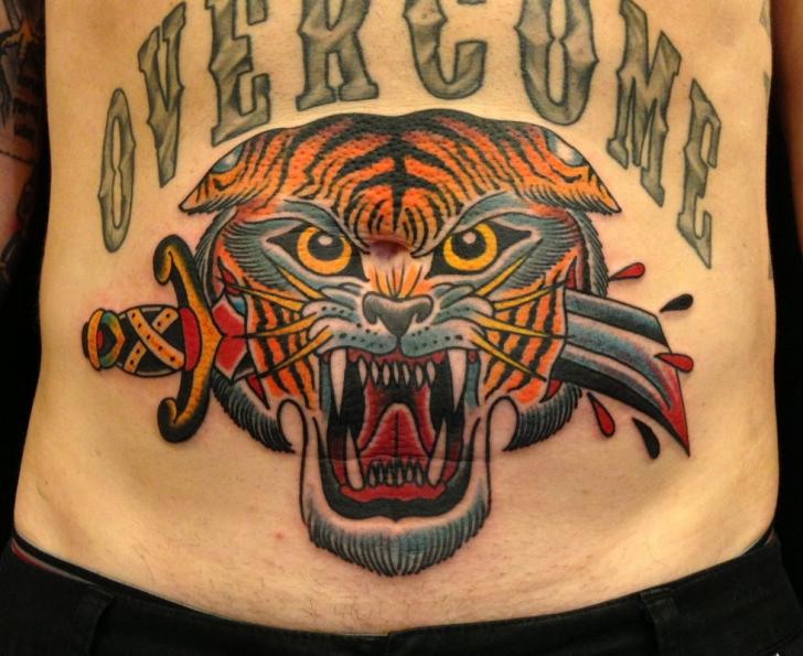 New School Tiger Belly Dagger Tattoo by Captured Tattoo