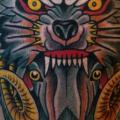 New School Wolf Goat Thigh tattoo by Captured Tattoo