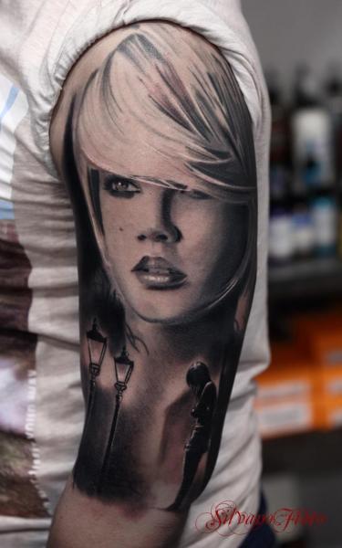 Shoulder Portrait Realistic Women Tattoo by Silvano Fiato