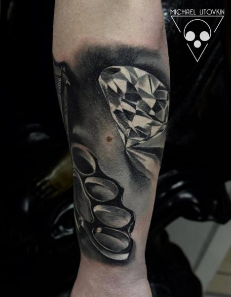 Arm Realistic Diamond Tattoo by Michael Litovkin