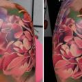Shoulder Realistic Flower tattoo by Michael Litovkin