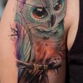 Arm Owl Water Color tattoo by Slawit Ink