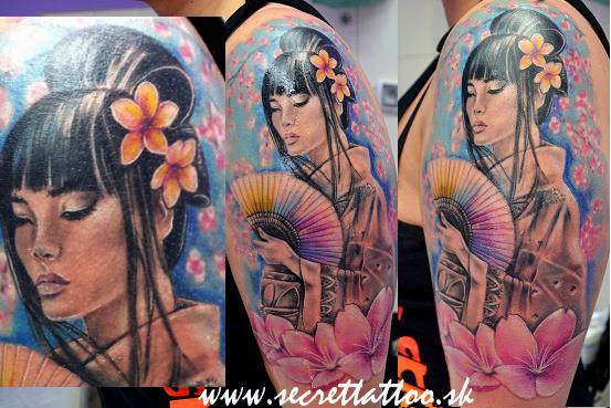 Shoulder Japanese Geisha Tattoo by Secret Tattoo & Piercing