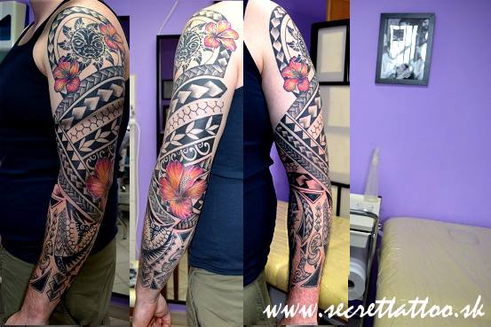 Flower Tribal Sleeve Tattoo by Secret Tattoo & Piercing