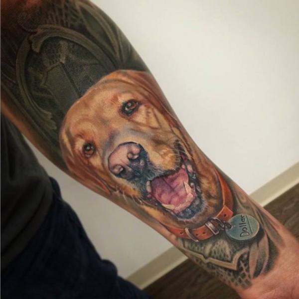 Tatuaggio Braccio Realistici Cane di Jesse Rix Tattoo Art