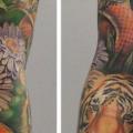 tatuaggio Serpente Fiore Tigre Manica di Jesse Rix Tattoo Art