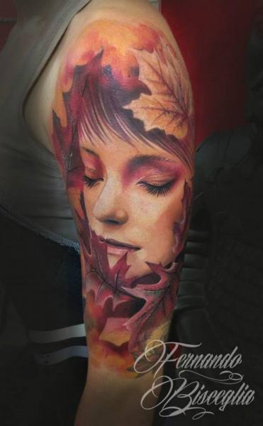 Arm Realistic Women Leaf Tattoo by Forever Tattoo
