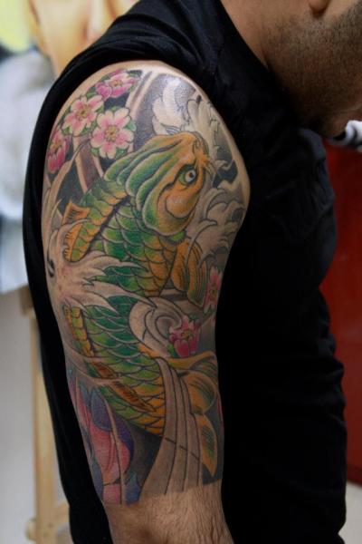 Shoulder Japanese Carp Koi Tattoo by Forever Tattoo