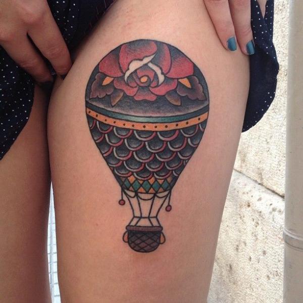 Old School Balloon Thigh Tattoo by Forever Tattoo