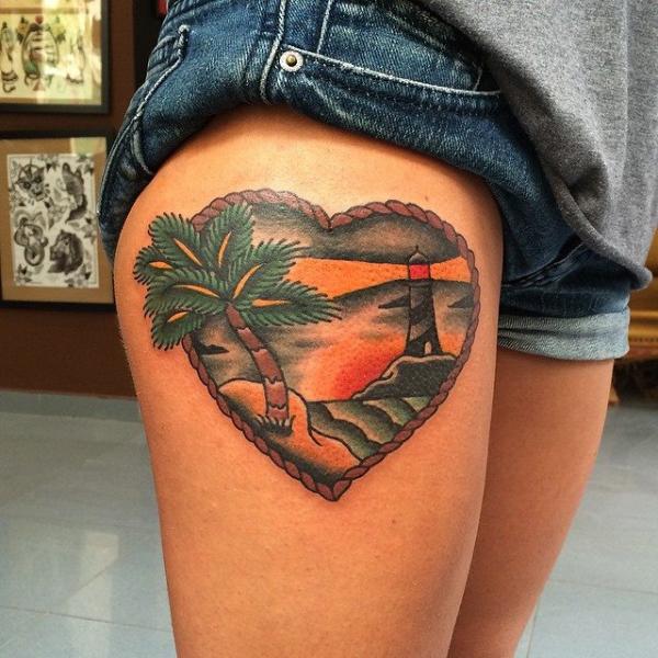 รอยสัก ประภาคาร หัวใจ ต้นไม้ โดย Forever Tattoo