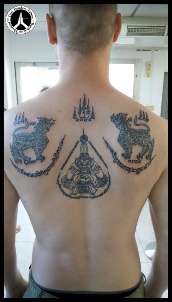 Lettering Back Religious Tattoo by Thai Bamboo Tattoo
