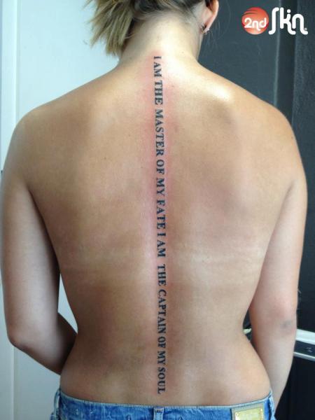 Lettering Back Tattoo by 2nd Skin