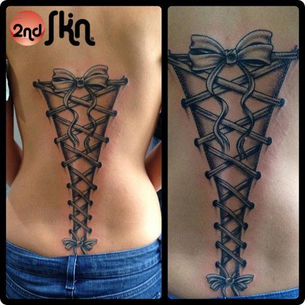 Realistic Back Ribbon Tattoo by 2nd Skin