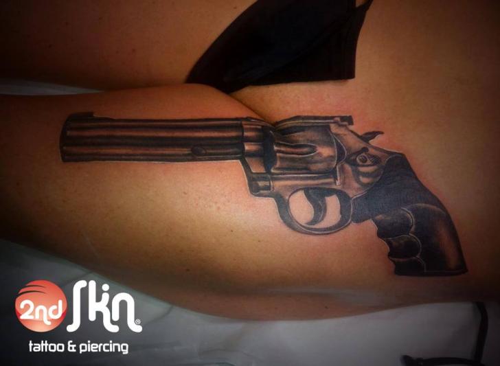 Tatuaggio Realistici Gamba Pistola di 2nd Skin