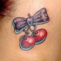 Neck Cherry Ribbon tattoo by 2nd Skin