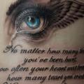Side Lettering Eye Wings tattoo by 2nd Skin