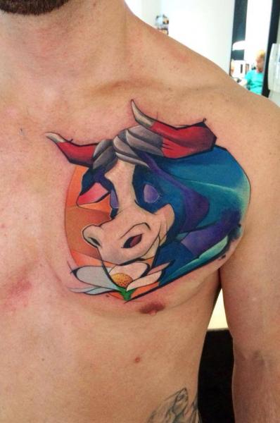 Chest Bull Tattoo by Mefisto Tattoo Studio