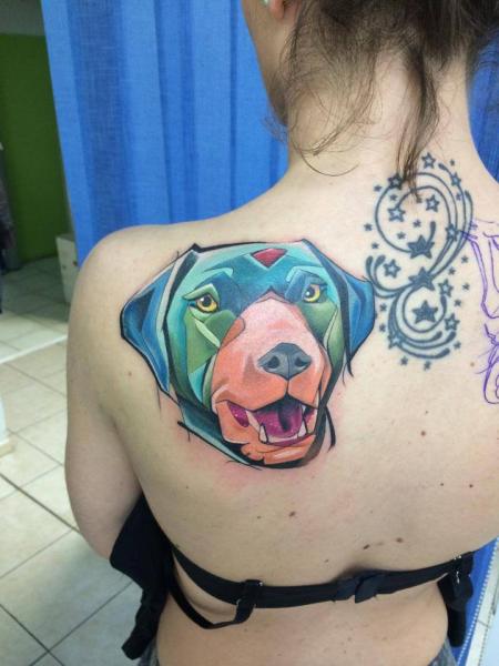 Shoulder Dog Back Tattoo by Mefisto Tattoo Studio