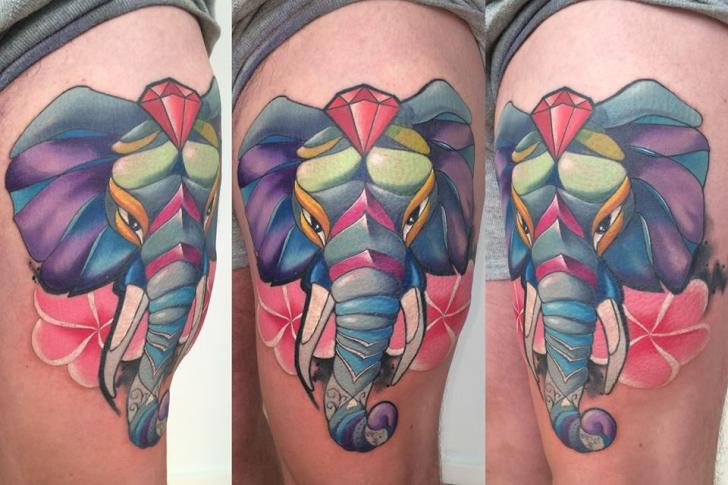 Elephant Thigh Diamond Tattoo by Mefisto Tattoo Studio