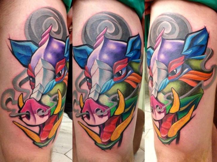 Pig Thigh Tattoo by Mefisto Tattoo Studio