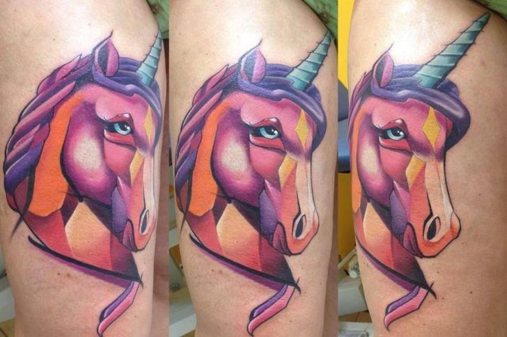 Unicorn Thigh Tattoo by Mefisto Tattoo Studio