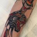 Arm Old School Dagger Panther tattoo by Cloak and Dagger Tattoo