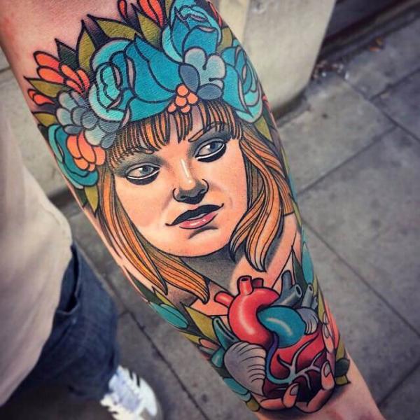 Arm Portrait Heart Woman Tattoo by Cloak and Dagger Tattoo