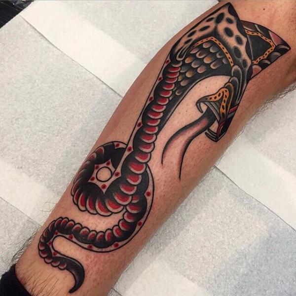 Snake Calf Tattoo by Cloak and Dagger Tattoo