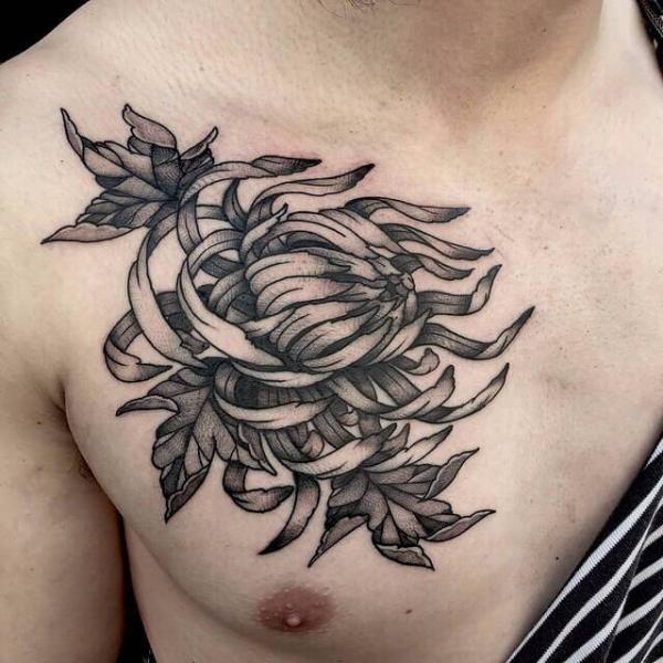 Chest Flower Tattoo by Cloak and Dagger Tattoo