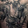 Realistic Back Warrior tattoo by Aero & inkeaters