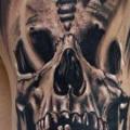 Shoulder Skull Moth tattoo by Aero & inkeaters