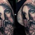 Shoulder Clock Woman tattoo by Aero & inkeaters