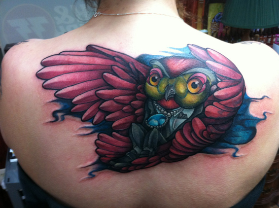 Back Owl Tattoo by Distinction Tattoo
