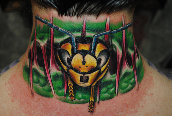 Neck Bee Tattoo by Distinction Tattoo