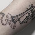 Arm Dotwork Trumpet tattoo by Marla Moon