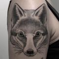 Shoulder Dotwork Fox tattoo by Marla Moon