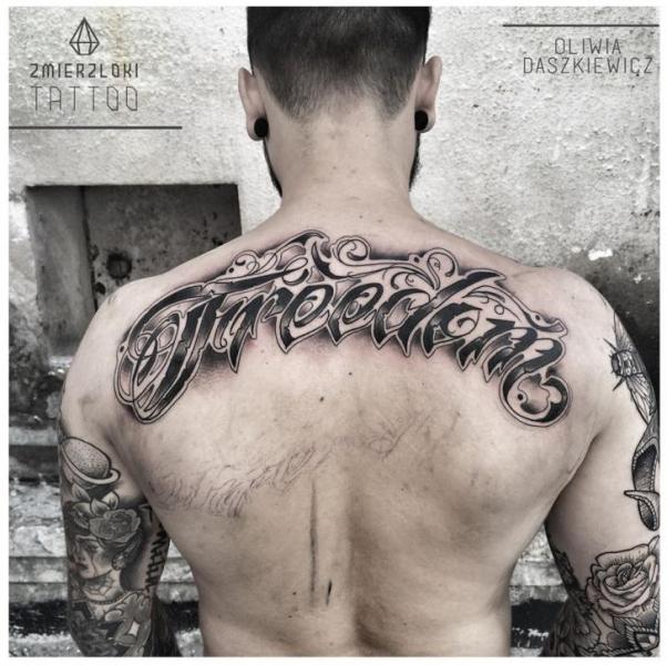 Lettering Back Fonts Tattoo by Zmierzloki tattoo