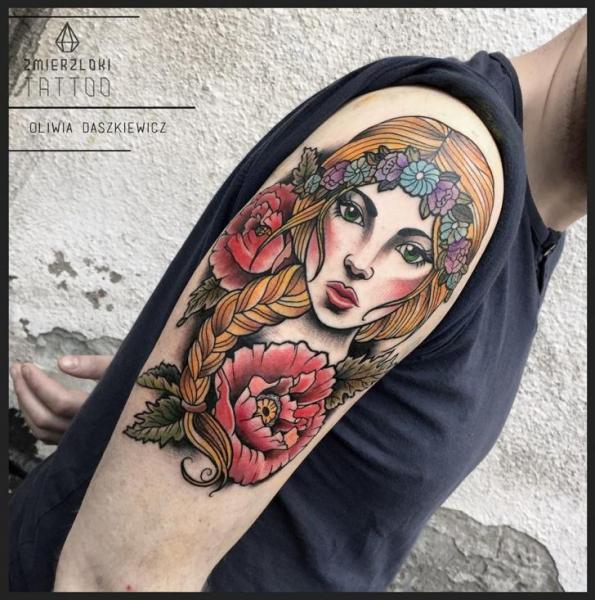 Tatuaje Hombro Flor Mujer por Zmierzloki tattoo