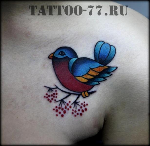 Shoulder New School Sparrow Tattoo by Tattoo-77
