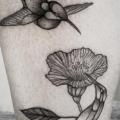 Calf Flower Bird tattoo by Luciano Del Fabro