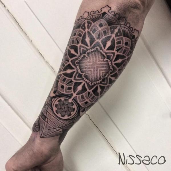 Arm Flower Dotwork Tattoo by Nissaco
