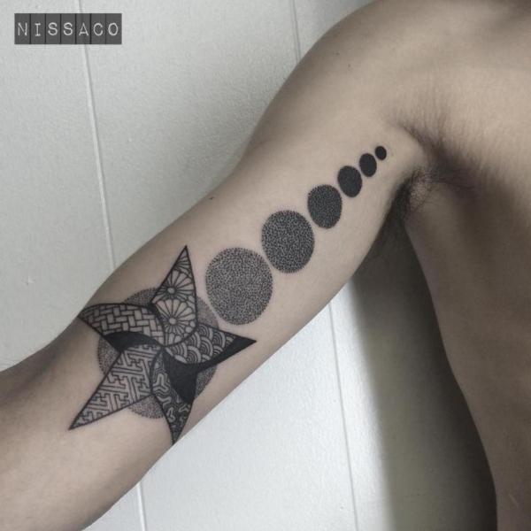 Arm Star Dotwork Tattoo by Nissaco
