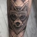 Arm Wolf Dotwork tattoo by Nissaco
