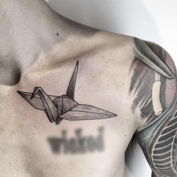 Chest Origami Tattoo by Nissaco