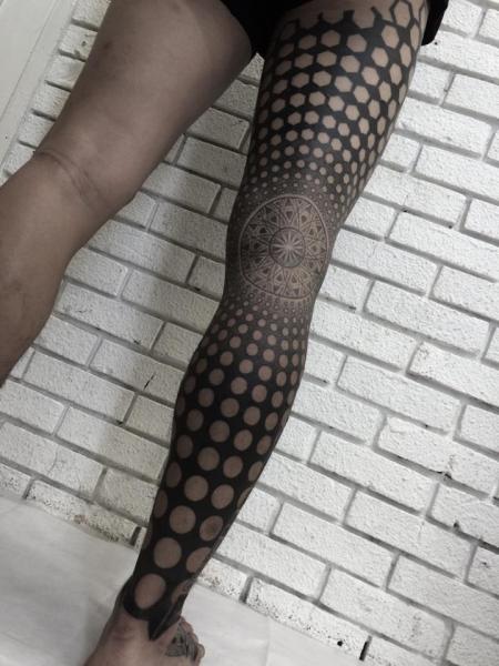Leg Dotwork Abstract Tattoo by Nissaco