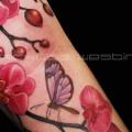Arm Realistic Flower Butterfly Bee tattoo by Nicklas Westin