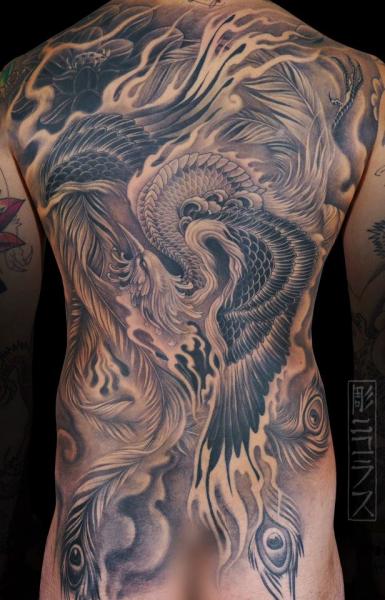Shoulder Fantasy Back Butt Phoenix Tattoo by Nicklas Westin