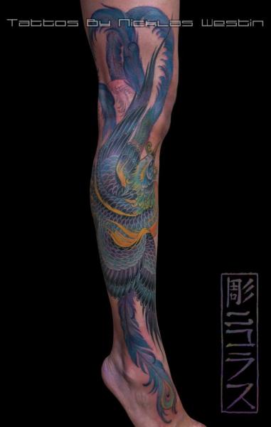 Leg Ankle Phoenix Tattoo by Nicklas Westin